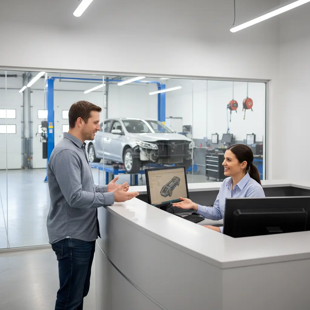 Beratung am Empfang der Karosseriewerkstatt